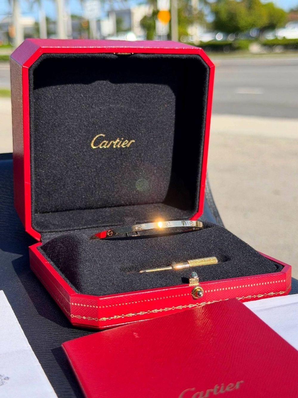 Cartier 18k yellow gold LOVE BRACELET, SMALL MODEL size 19 full set - Picture 7 of 11